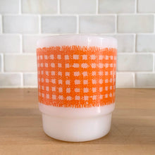 Load image into Gallery viewer, Vintage Fire-King orange gingham milk glass mug by Anchor Hocking, 1960s, front view