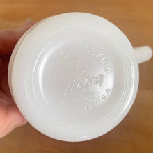 Load image into Gallery viewer, Bottom view of vintage Fire-King orange gingham milk glass mug, showing Anchor Hocking Fire-King ware mark, made in USA