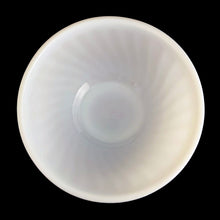 Load image into Gallery viewer, Vintage mid-century era Fire-King 8 inch milk glass swirl mixing bowl. Crafted by Anchor Hocking, USA, 1949 - 1962. Mix up some magic with this beauty! In excellent used condition, free from chips. Minor scratches, still shiny. Measures 8 x 4 inches
