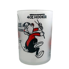 Load image into Gallery viewer, Vintage SAY WHEN liquor measuring shot glass featuring fishing motif graphics/text in red and black at the 1, 2, 3 and 4 ounce level on frosted glass. Crafted by Hazel-Atlas Glass, USA, 1950s. A fun novelty to add to your barware collection!
In excellent condition, no chips.
Measures 2 1/8 x 2 7/8 inches
