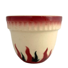Load image into Gallery viewer, Rare vintage Flamex Ware custard cup features crimped burgundy rim with burgundy and black flames on a cream ground. Crafted by TG Green & Co., England, 1930s. These classic bowls suit many decor styles such as farmhouse, cottage and rustic.
In good used vintage condition, no chips or cracks, typical minor glaze loss and staining. Impressed mark on the bottom, Flamex Ware along with T&G's green stamp.
Measures 3 1/2 x 2 3/4 inches