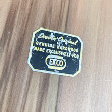 Load image into Gallery viewer, This vintage Flint hollow ground stainless steel three piece cutlery carving knife set is the perfect addition to any kitchen. Crafted by Ekco in England. The cutlery fits nicely into a beautiful hardwood block created by Overton Originals for Ecko. This gorgeous set from the 1950s, remains unused and in excellent condition. Make carving time a pleasure with this stunning vintage set! The box shows significant wear.