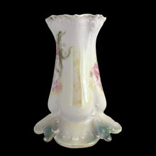 Load image into Gallery viewer, Antique RS Prussia porcelain hat pin holder, side profile view, hand-painted pink floral motif, early 20th century