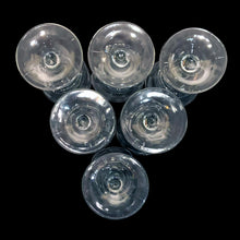 Load image into Gallery viewer, Bottom view of cut floral pattern on vintage Federal Glass Series 145 Depression glass wine goblet