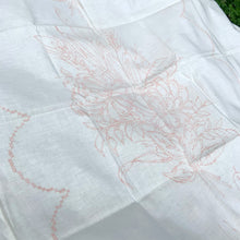 Load image into Gallery viewer, Vintage Indian Head 100% cotton tablecloth with a stamped pattern of flowers and cattails. These Bucilla kit tablecloths were intended to be painted with Tri-Chem Liquid Embroidery pens, but can easily be stitched with embroidery floss to create a beautiful table covering. In as found vintage condition with staining, see photos. Comes with original instruction sheet. Measures 54 x 72 inches