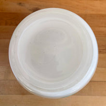 Load image into Gallery viewer, Jacks Daughter of All Trades Vintage Antique Mid-Century Modern Store Shop Reseller Etsy Shopify Toronto Canada Free Porch Pick Up Local Delivery Worldwide Shipping Judy Weinberg Unique Housewarming Wedding Sustainable Home Decor Collectible Collector Gift Farmhouse Cottagecore Cottage Grannycore Shabby Chic whimsical white glass lidded canister or cookie jar hand painted with flowers and fruits Bartlett Collins 1960s food storage dry goods