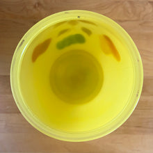 Load image into Gallery viewer, Vintage mid-century yellow glass lidded canister or cookie jar hand painted with flowers and fruits. Crafted by Bartlett Collins, 1960s. A nice sized and pretty jar to store cookies or dry goods.
In good vintage condition, no chips, age-related wear to the gold.
Measures 7 x 9 1/2 inches
