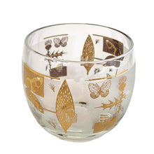 Load image into Gallery viewer, Set of four vintage Fred Press Golden Meadow 13oz roly poly glasses featuring 22kt gold butterflies and botanicals on a frosted band. Crafted by Federal Glass, USA, 1950s/60s. Add these iconic glasses to your barware collection!
In excellent condition, no chips, age-related wear to the gold.
Measures 3 1/4 x 3 1/8 inches
Capacity 13 ounces