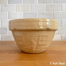 Load image into Gallery viewer, Vintage Girl Watering Can Yellow Ware Mixing Bowls, Robinson Ransbottom Pottery Co.