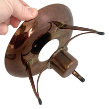 Load image into Gallery viewer, Vintage MCM glass coffee carafe features copper stripes, a black atomic-age bakelite handle, copper cork stopper and metal beauty bowl warmer stand. Crafted by Inland Glass, USA, 1950s. A fabulous mid-century serving piece for yourself or to give as a gift!
In excellent condition. New in box with tags, instructions and 2 candles.
Measures 6 x 9 1/2 inches, spout 2 1/8 inches