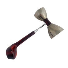 Load image into Gallery viewer, Close-up of dark amber bakelite golf club handle on vintage Glo-Hill Barmates double jigger, Canada 1950s