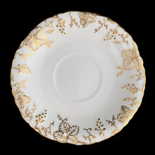 Load image into Gallery viewer, Vintage Gold Gilt "Vine" Footed Teacup and Saucer, White Bone China, Royal Crown Derby, England