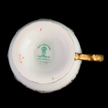 Load image into Gallery viewer, Vintage Gold Gilt "Vine" Footed Teacup and Saucer, White Bone China, Royal Crown Derby, England
