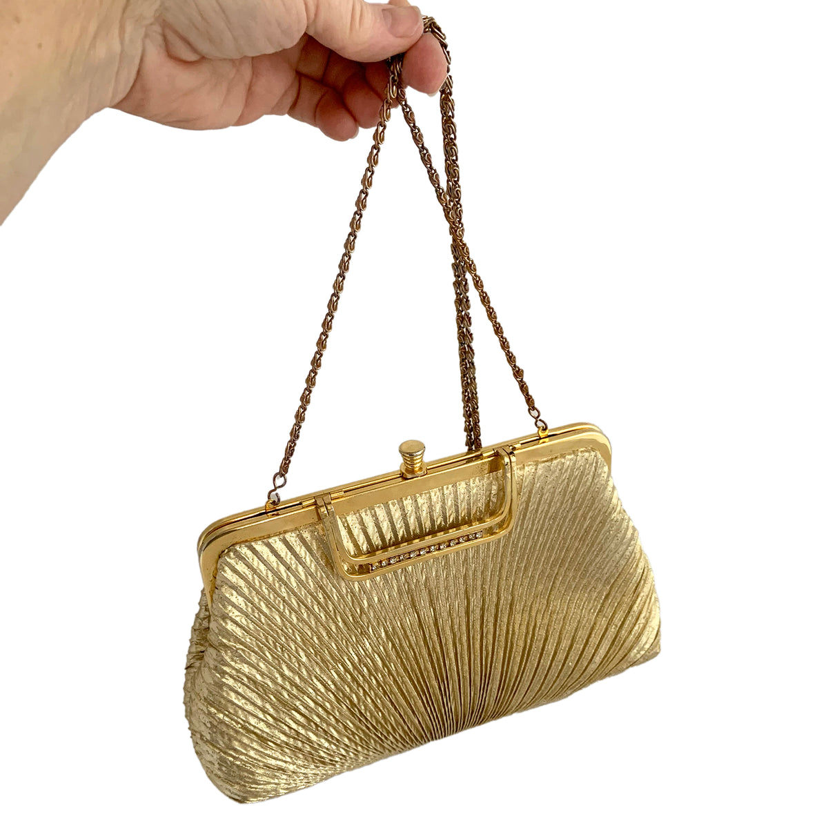 Vintage Gold Lame Pleated Evening Bag Chain Handle Hong Kong Jack s Daughter of All Trades