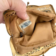 Load image into Gallery viewer, Jacks Daughter of All Trades Vintage Antique Retro Mid-Century Modern Modernist Kitsch Store Shop Reseller Etsy Shopify Toronto Canada Free Porch Pick Up Local Delivery Worldwide Shipping Judy Weinberg Unique Sustainable Gift Collectible Collector Gift Mom Mothers Day Wedding Theatre New Years Eve Glam Glamorous Clothing Fashion Accessory Special Occasion Art Deco Whiting and Davis Gold Mesh Hand Evening Bag Purse