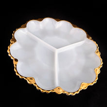 Load image into Gallery viewer, This classic vintage 896 3-part milk glass relish dish features a gold gilt sawtooth edge. Crafted by Anchor Hocking, USA, 1960s. This lovely relish dish would be perfect for serving your favourite pickled treats, candies or nuts. Elevate any occasion with this elegant platter!
In excellent condition, no chips.
Measures 10 x 1 1/4 inches