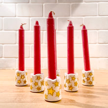 Load image into Gallery viewer, Vintage Miniature White Porcelain Candle Holders w/ Gold Stars and Dots, West Germany