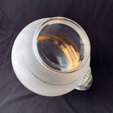 Load image into Gallery viewer, Bottom view of mid-century modern Anchor Hocking frosted pitcher with gold accents