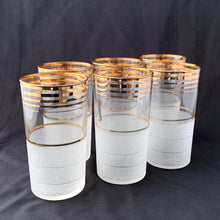 Load image into Gallery viewer, Set of vintage Anchor Hocking frosted glass tumblers with gold stripe pattern