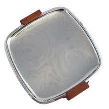 Load image into Gallery viewer, Straight out of the atomic age, this vintage "Gourmates" chrome serving tray features ochre Bakelite handles/legs. Crafted by Glo-Hill, Canada, circa 1960s. Delivers loads of mid-century modern style to entertaining! In great vintage condition with surface wear, but still super shiny. Measures 11 1/8 x 12 1/4 inches (incl. handles)