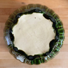 Load image into Gallery viewer, Jacks Daughter of All Trades Vintage Antique Mid-Century Kitsch Store Shop Reseller Etsy Shopify Toronto Canada Pick Up Local Delivery Worldwide Shipping Judy Weinberg Unique Housewarming Gift Sustainable Gift Wedding Gift Home Decor Collectible Collector Gift Farmhouse Cottagecore Cottage Lodge Shabby Chic Industrial Hollywood Regency Art Large Majolica jardiniere planter pot green ochre drip glaze vertical ribbed body embossed rim Roseville Pottery 1920s art pottery indoor container gardening