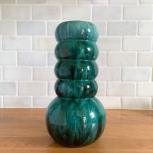 Load image into Gallery viewer, Front view of green drip glaze bubble vase, Blue Mountain Pottery