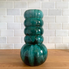 Load image into Gallery viewer, Opposite side view of green drip glaze bubble vase, Blue Mountain Pottery
