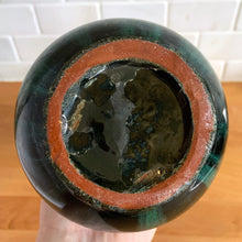 Load image into Gallery viewer, Bottom view of green drip glaze bubble vase, Blue Mountain Pottery