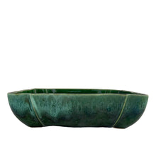 Load image into Gallery viewer, Vintage green drip glazed ceramic planter featuring a scalloped design and edge. Shape 304. Crafted by Beauceware, Canada, circa 1960s. Fill with your favourite houseplant, succulents or a bonsai tree. Also makes a great console bowl or catchall. In excellent condition, free from chips or cracks. Measures 9 3/4 x 6 3/4 x 2 3/4 inches