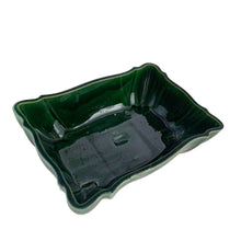 Load image into Gallery viewer, Vintage green drip glazed ceramic planter featuring a scalloped design and edge. Shape 304. Crafted by Beauceware, Canada, circa 1960s. Fill with your favourite houseplant, succulents or a bonsai tree. Also makes a great console bowl or catchall. In excellent condition, free from chips or cracks. Measures 9 3/4 x 6 3/4 x 2 3/4 inches