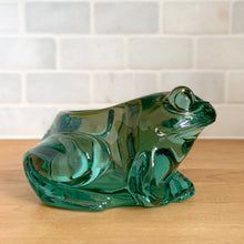Load image into Gallery viewer, Green glass frog votive holder side angle showing translucent glass detail