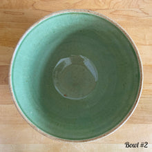 Load image into Gallery viewer, Antique green glazed stoneware 2 quart mixing bowl featuring a basketweave and fan pattern. Crafted by Robinson Ransbottom, USA, 1920s. A well-crafted piece of vintage stoneware offering a nostalgic vibe to your farmhouse or cottage kitchenware and decor!
Bowl #2 is in excellent vintage condition, no chips/cracks/repairs, age-related crazing and glaze pops. Crown 8 mark.
Measure 8 1/4 x 4 3/8 inches