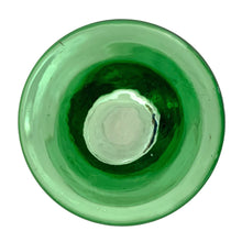 Load image into Gallery viewer, Base of vintage hand-blown green glass bud vase showing circular foot with concentric rings, 1970s Taiwan art glass