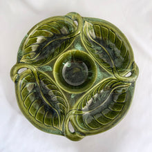Load image into Gallery viewer, Vintage mid-century era five part green drip glazed ceramic relish dish 722 featuring a central bowl surrounded by four leaf-shaped sections. Crafted by Wade of California Pottery, circa 1960s. A enchanting serving piece for snacks, veggies and dips!
In excellent condition, free from chips/cracks/repairs.
Measures 13 1/2 x 2 inches