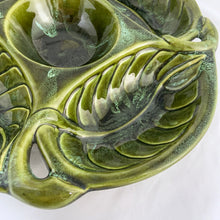 Load image into Gallery viewer, Vintage mid-century era five part green drip glazed ceramic relish dish 722 featuring a central bowl surrounded by four leaf-shaped sections. Crafted by Wade of California Pottery, circa 1960s. A enchanting serving piece for snacks, veggies and dips!
In excellent condition, free from chips/cracks/repairs.
Measures 13 1/2 x 2 inches