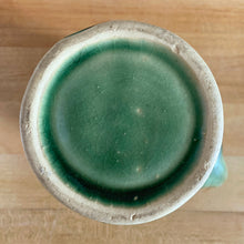 Load image into Gallery viewer, Jacks Daughter of All Trades Vintage Antique Mid-Century Kitsch Store Shop Reseller Etsy Shopify Toronto Canada Free Porch Pick Up Local Delivery Worldwide Shipping Judy Weinberg Unique Housewarming Gift Sustainable Gift Wedding Gift Home Decor Collectible Collector Gift Farmhouse Cottagecore Cottage Lodge Shabby Chic Industrial gloss green Rosella no. 320 ceramic yellow ware pitcher climbing roses basketweave Robinson Clay Product Company precursor Robinson Ransbottom Pottery Co early 1900s art pottery