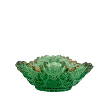 Load image into Gallery viewer, Close-up of wide end of Teutonic pressed glass pattern on McKee green pickle dish, early American pressed glass detail