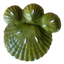 Load image into Gallery viewer, Vintage turquoise green drip glaze clamshell serving platter. Crafted by California Pottery, USA, 1950s. A lovely platter for serving your favourite seafood and accompanyments.
In excellent condition, no chips, cracks or repairs.
Measures 13 3/4 x 14 inches