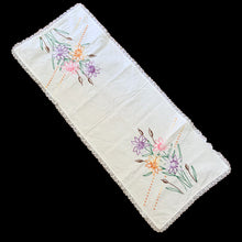 Load image into Gallery viewer, Vintage Hand Embroidered Floral Runner with Lace Edge