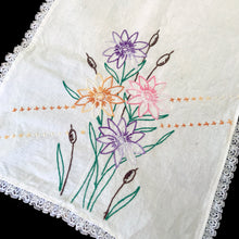 Load image into Gallery viewer, Vintage Hand Embroidered Floral Runner with Lace Edge