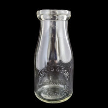 Load image into Gallery viewer, Front view of Vintage Harris & Sons Dairy Lakeside 2392 8 oz Clear Glass Cream Bottle showing embossed label. Made by Dominion Glass, Canada, 1950s.