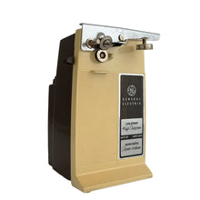 Load image into Gallery viewer, Vintage harvest gold and brown electric can opener with knife sharpener at the back, model #EC25L. Manufactured by General Electric, USA, 1970s. The perfect appliance to add to your retro kitchen countertop! In used vintage condition with minor wear. In good working order.