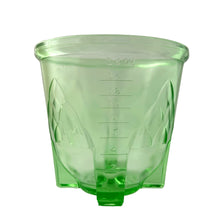 Load image into Gallery viewer, Close-up of 16 ounce measuring increments on vintage Hazel-Atlas uranium glass beater