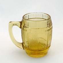 Load image into Gallery viewer, Vintage Hazel Atlas Glass Co. Amber Yellow Barrel Mug Glass Toothpick Holder or Shot Glass catchall loose change office paperclip holder home decor glassware tableware housewares unique gift honey amber teeth food dental Freelton Antique Mall Toronto Canada