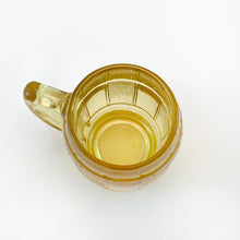Load image into Gallery viewer, Vintage Hazel Atlas Glass Co. Amber Yellow Barrel Mug Glass Toothpick Holder or Shot Glass catchall loose change office paperclip holder home decor glassware tableware housewares unique gift honey amber teeth food dental Freelton Antique Mall Toronto Canada