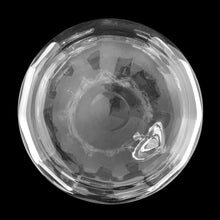 Load image into Gallery viewer, Base view of flared scalloped base of antique Heisey No. 3350 hand-blown glass pitcher showing polished pontil scar and panel-optic foot