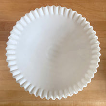 Load image into Gallery viewer, Overhead view of Fenton Hobnail milk glass pedestal footed bowl showing crimped rim and interior