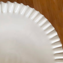 Load image into Gallery viewer, Close-up of crimped rim detail on vintage Fenton Hobnail milk glass pedestal bowl
