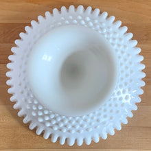 Load image into Gallery viewer, Base and foot detail of vintage Fenton Hobnail milk glass pedestal footed bowl