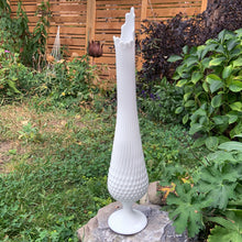 Load image into Gallery viewer, Angled view of a vintage "Hobnail" milk glass swung vase by the Fenton Art Glass, USA, circa 1960s.